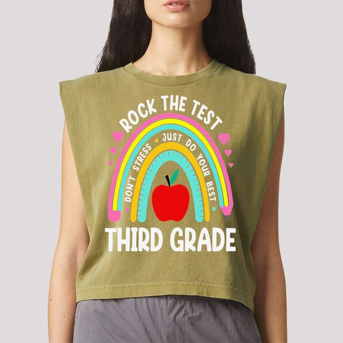 Rock The Test Day 3rd Grade Teacher Third Grade Testing Day Garment-Dyed Women's Muscle Tee