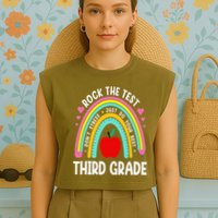 Rock The Test Day 3rd Grade Teacher Third Grade Testing Day Garment-Dyed Women's Muscle Tee