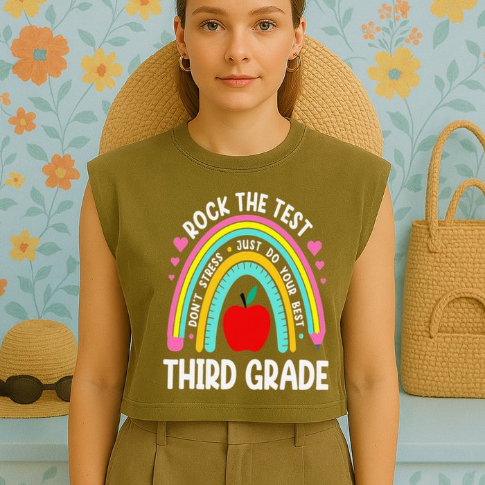 Rock The Test Day 3rd Grade Teacher Third Grade Testing Day Garment-Dyed Women's Muscle Tee