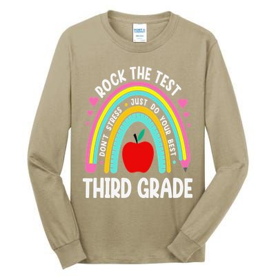Rock The Test Day 3rd Grade Teacher Third Grade Testing Day Tall Long Sleeve T-Shirt