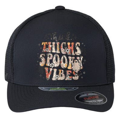 Retro Thick Thighs Spooky Vibes Halloween Floral Fall Vibes Flexfit Unipanel Trucker Cap