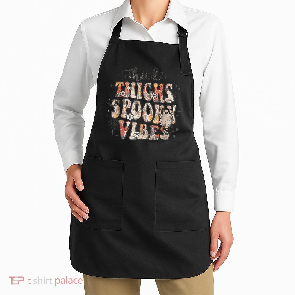 Retro Thick Thighs Spooky Vibes Halloween Floral Fall Vibes Apron