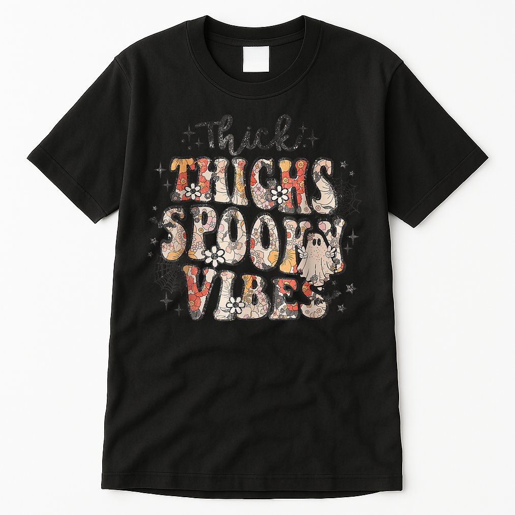 Retro Thick Thighs Spooky Vibes Halloween Floral Fall Vibes Tall T-Shirt