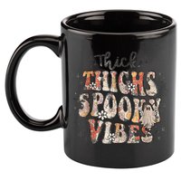 Retro Thick Thighs Spooky Vibes Halloween Floral Fall Vibes 11oz C Handle Ceramic Mug