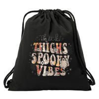 Retro Thick Thighs Spooky Vibes Halloween Floral Fall Vibes Drawstring Bag