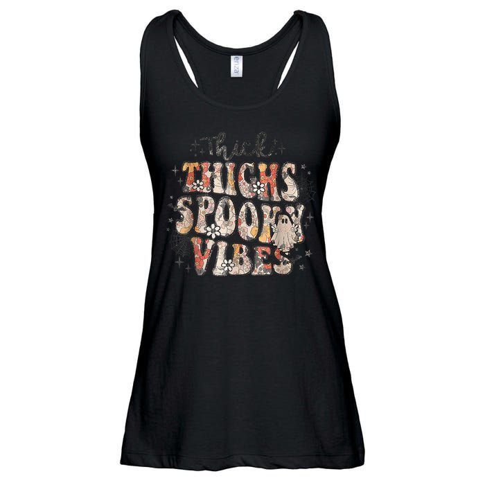 Retro Thick Thighs Spooky Vibes Halloween Floral Fall Vibes Ladies Essential Flowy Tank