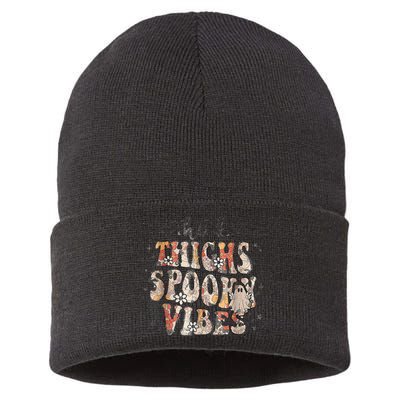 Retro Thick Thighs Spooky Vibes Halloween Floral Fall Vibes Sustainable Knit Beanie