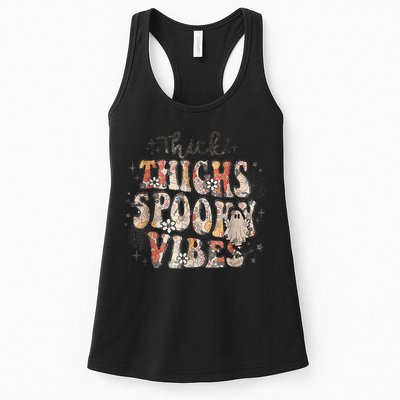 Retro Thick Thighs Spooky Vibes Halloween Floral Fall Vibes Womens Tank Top