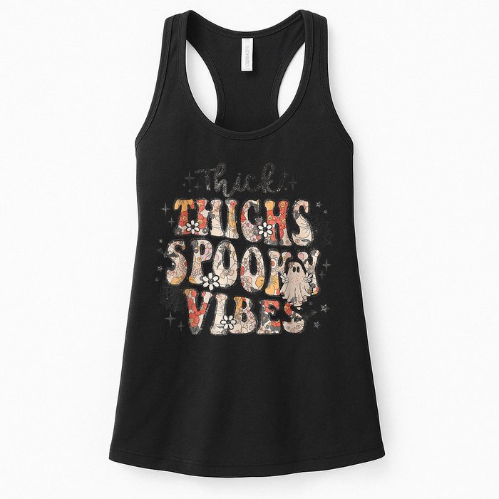 Retro Thick Thighs Spooky Vibes Halloween Floral Fall Vibes Womens Tank Top