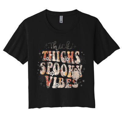 Retro Thick Thighs Spooky Vibes Halloween Floral Fall Vibes Crop Top