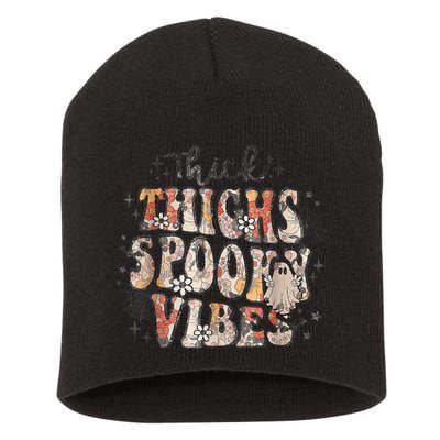 Retro Thick Thighs Spooky Vibes Halloween Floral Fall Vibes Short Acrylic Beanie