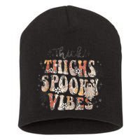 Retro Thick Thighs Spooky Vibes Halloween Floral Fall Vibes Short Acrylic Beanie