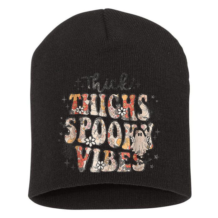Retro Thick Thighs Spooky Vibes Halloween Floral Fall Vibes Short Acrylic Beanie