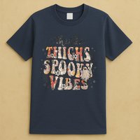 Retro Thick Thighs Spooky Vibes Halloween Floral Fall Vibes T-Shirt