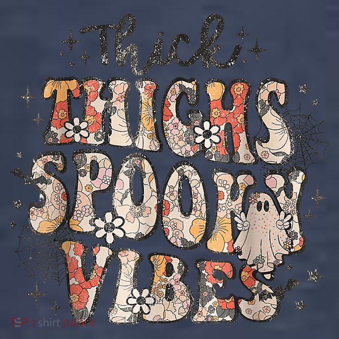 Retro Thick Thighs Spooky Vibes Halloween Floral Fall Vibes T-Shirt