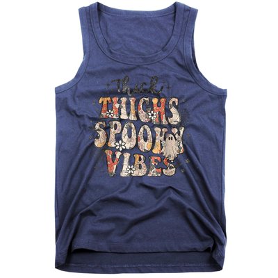 Retro Thick Thighs Spooky Vibes Halloween Floral Fall Vibes Tank Top