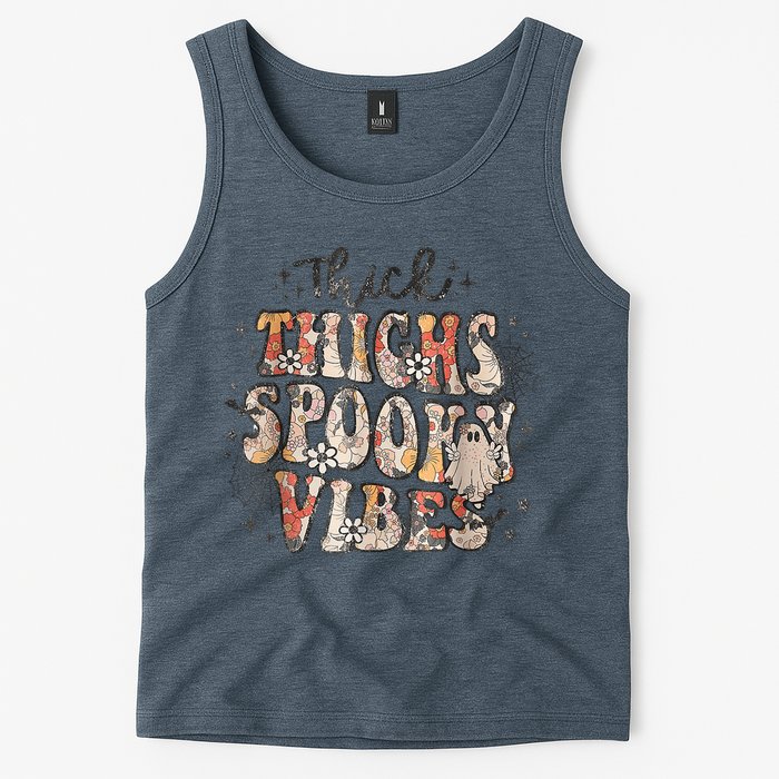 Retro Thick Thighs Spooky Vibes Halloween Floral Fall Vibes Tank Top