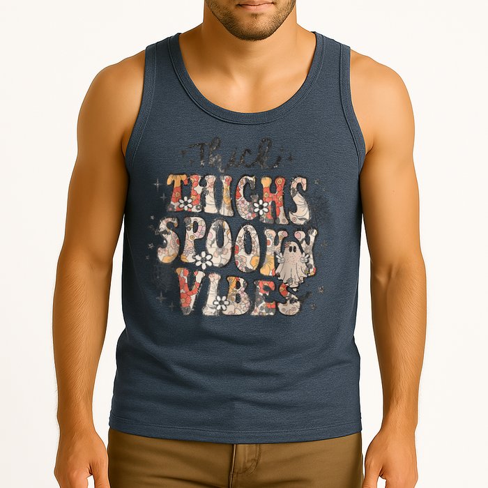 Retro Thick Thighs Spooky Vibes Halloween Floral Fall Vibes Tank Top