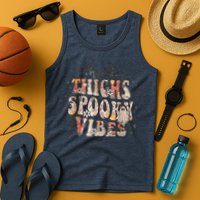 Retro Thick Thighs Spooky Vibes Halloween Floral Fall Vibes Tank Top