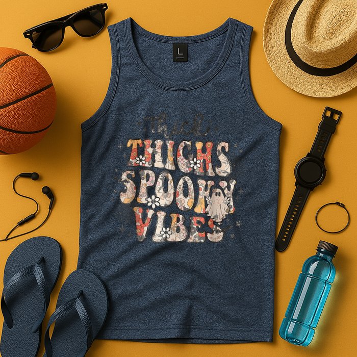 Retro Thick Thighs Spooky Vibes Halloween Floral Fall Vibes Tank Top