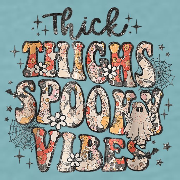 Retro Thick Thighs Spooky Vibes Halloween Floral Fall Vibes Sueded Cloud Jersey T-Shirt