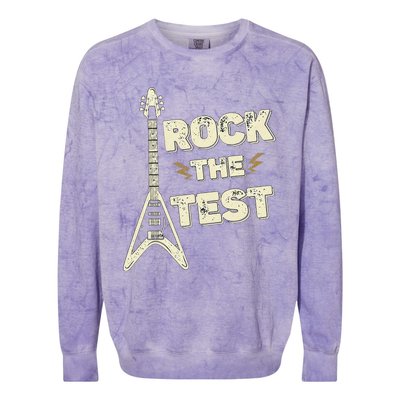 Rock The Test Guitar Testing Day Teacher Test Day Teacher Colorblast Crewneck Sweatshirt