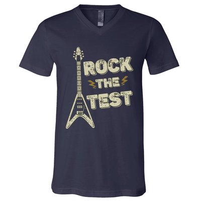 Rock The Test Guitar Teacher Test Day Testing Day Teacher V-Neck T-Shirt