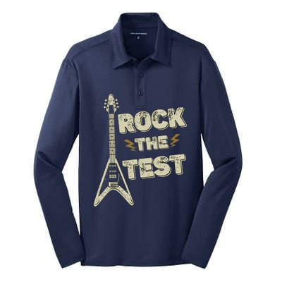 Rock The Test Guitar Teacher Test Day Testing Day Teacher Silk Touch Performance Long Sleeve Polo