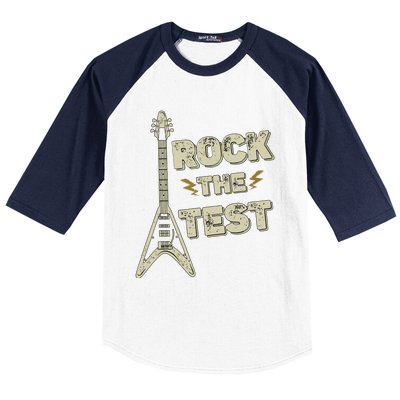 Rock The Test Guitar Teacher Test Day Testing Day Teacher Baseball Sleeve Shirt