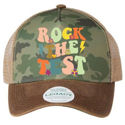 Rock The Test Groovy Design Funny Testing Day Teacher Legacy Tie Dye Trucker Hat