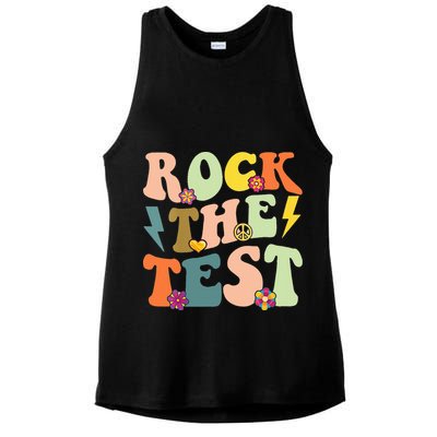 Rock The Test Groovy Design Funny Testing Day Teacher Ladies PosiCharge Tri-Blend Wicking Tank