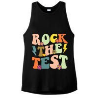 Rock The Test Groovy Design Funny Testing Day Teacher Ladies PosiCharge Tri-Blend Wicking Tank