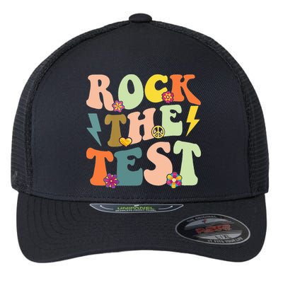 Rock The Test Groovy Design Funny Testing Day Teacher Flexfit Unipanel Trucker Cap