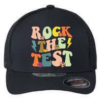 Rock The Test Groovy Design Funny Testing Day Teacher Flexfit Unipanel Trucker Cap