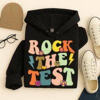 Rock The Test Groovy Design Funny Testing Day Teacher Hoodie