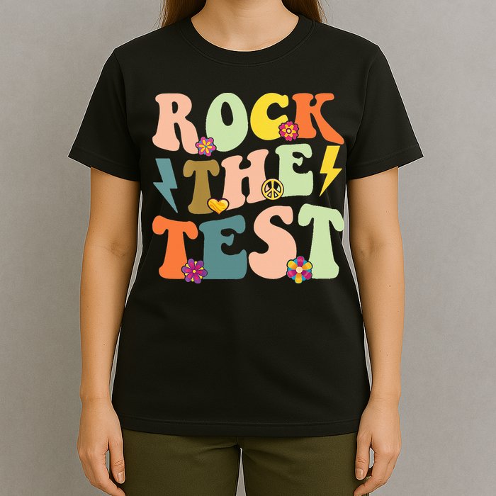 Rock The Test Groovy Design Funny Testing Day Teacher T-Shirt