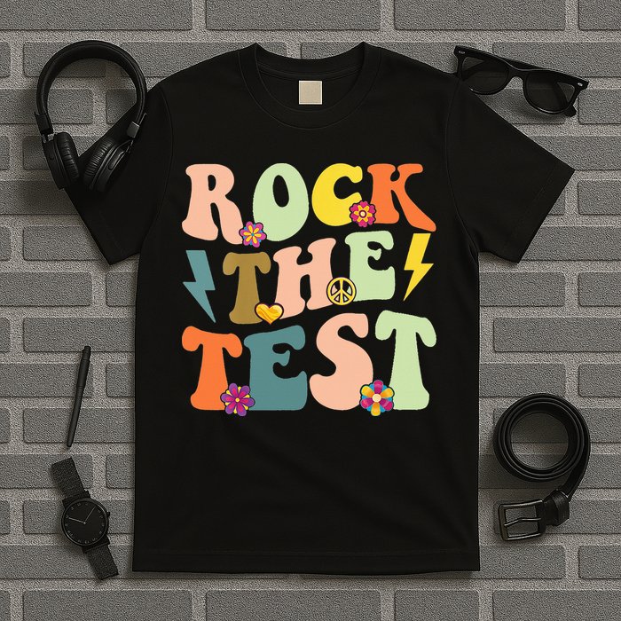 Rock The Test Groovy Design Funny Testing Day Teacher T-Shirt