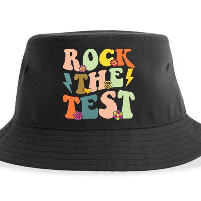 Rock The Test Groovy Design Funny Testing Day Teacher Sustainable Bucket Hat