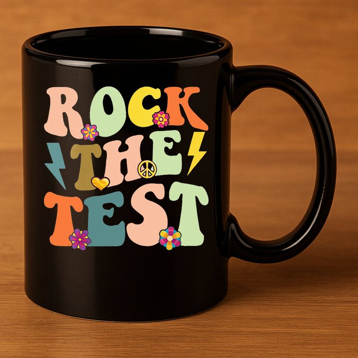 Rock The Test Groovy Design Funny Testing Day Teacher 11oz C Handle Ceramic Mug