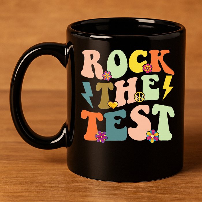 Rock The Test Groovy Design Funny Testing Day Teacher 11oz C Handle Ceramic Mug