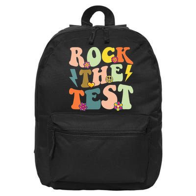 Rock The Test Groovy Design Funny Testing Day Teacher 16 in Basic Backpack