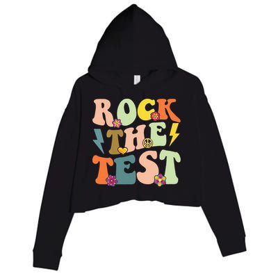 Rock The Test Groovy Design Funny Testing Day Teacher Crop Fleece Hoodie