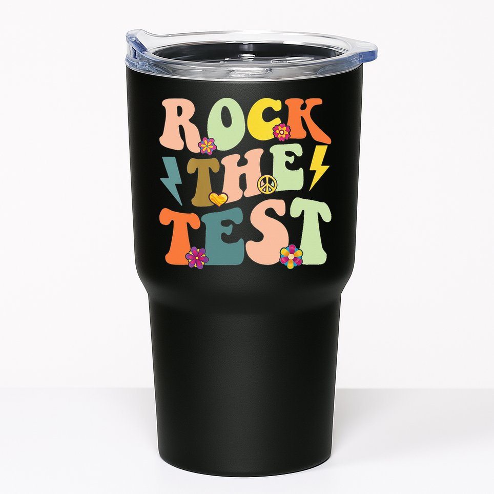 Rock The Test Groovy Design Funny Testing Day Teacher Tumbler
