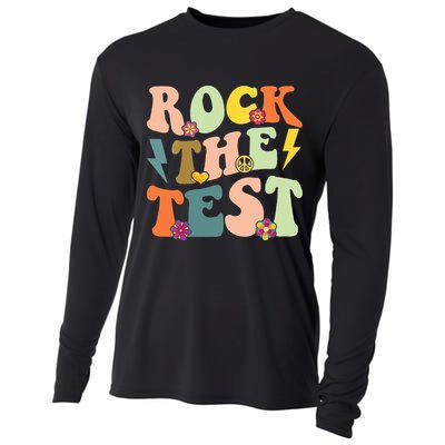 Rock The Test Groovy Design Funny Testing Day Teacher Cooling Performance Long Sleeve Crew