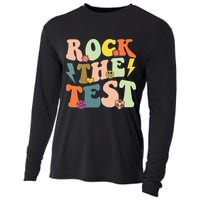 Rock The Test Groovy Design Funny Testing Day Teacher Cooling Performance Long Sleeve Crew