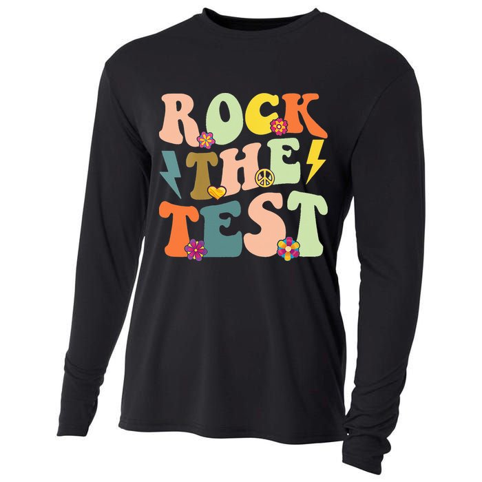 Rock The Test Groovy Design Funny Testing Day Teacher Cooling Performance Long Sleeve Crew