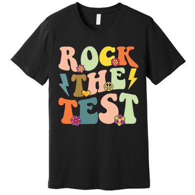 Rock The Test Groovy Design Funny Testing Day Teacher Premium T-Shirt