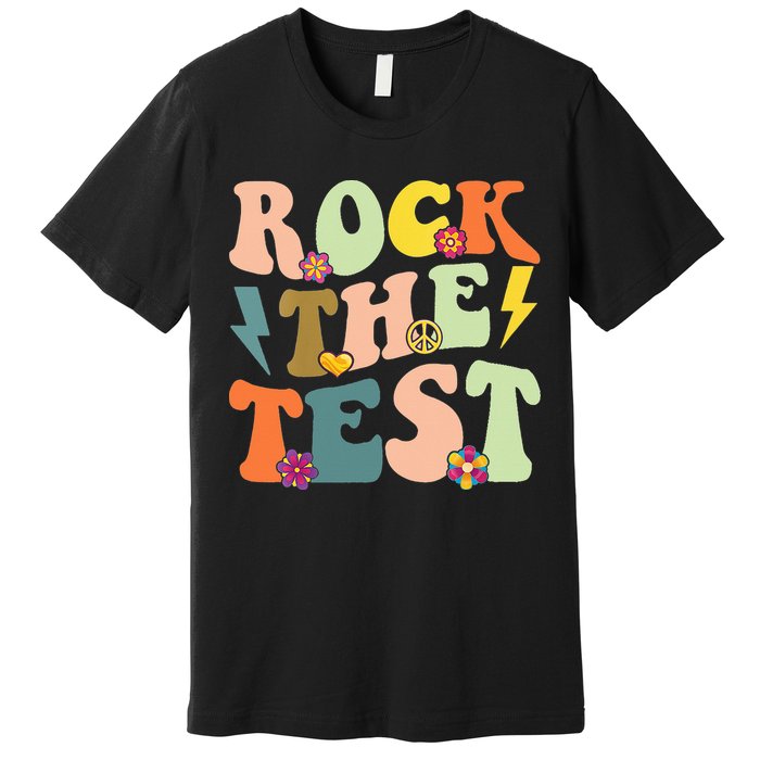 Rock The Test Groovy Design Funny Testing Day Teacher Premium T-Shirt
