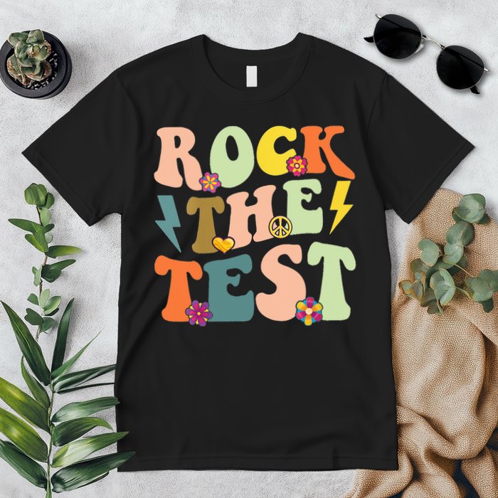 Rock The Test Groovy Design Funny Testing Day Teacher Premium T-Shirt