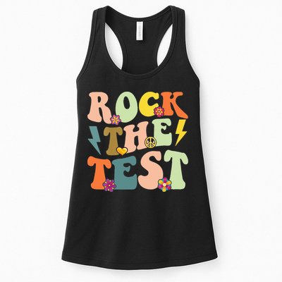 Rock The Test Groovy Design Funny Testing Day Teacher Womens Tank Top